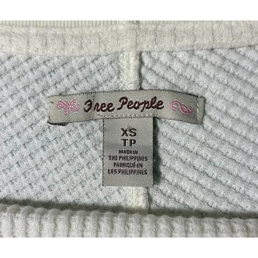 Free People Women’s XS White Waffle Knit Thermal Top High Low Hem